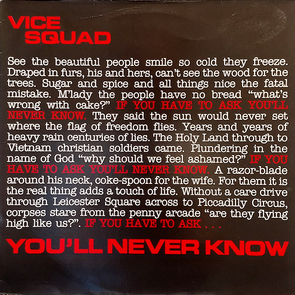 VICE SQUAD – You’ll Never Know(1984, Anagram Records)